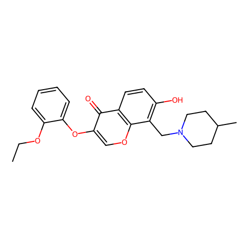 3-(2-ethoxyphenoxy)-7-hydroxy-8-((4-methylpiperidin-1-yl)methyl)-4H-chromen-4-one structure