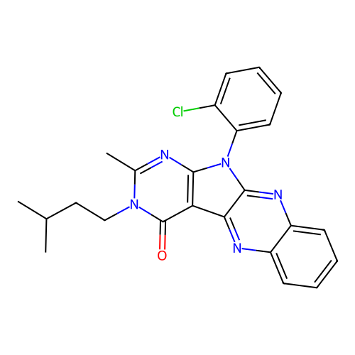 11-(2-chlorophenyl)-2-methyl-3-(3-methylbutyl)-3,11-dihydro-4H-pyrimido[5',4':4,5]pyrrolo[2,3-b]quinoxalin-4-one structure
