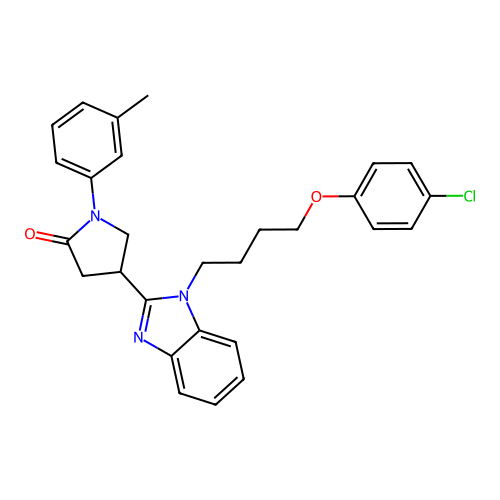 4-{1-[4-(4-chlorophenoxy)butyl]-1H-benzimidazol-2-yl}-1-(3-methylphenyl)pyrrolidin-2-one structure