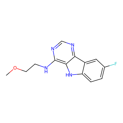 8-fluoro-N-(2-methoxyethyl)-5H-pyrimido[5,4-b]indol-4-amine structure