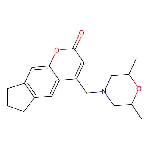 4-((2,6-dimethylmorpholino)methyl)-7,8-dihydrocyclopenta[g]chromen-2(6H)-one structure