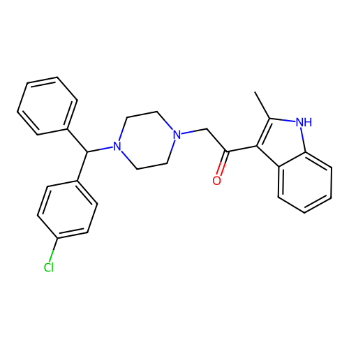 2-(4-((4-chlorophenyl)(phenyl)methyl)piperazin-1-yl)-1-(2-methyl-1H-indol-3-yl)ethanone structure