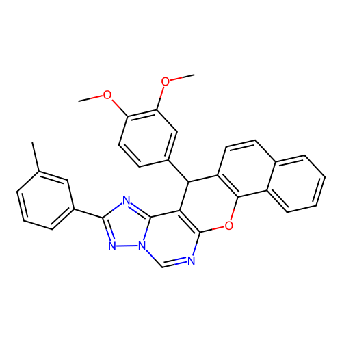 14-(3,4-dimethoxyphenyl)-2-(3-methylphenyl)-14H-benzo[7,8]chromeno[3,2-e][1,2,4]triazolo[1,5-c]pyrimidine structure