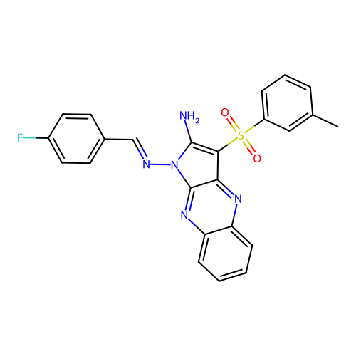 (E)-N1-(4-fluorobenzylidene)-3-(m-tolylsulfonyl)-1H-pyrrolo[2,3-b]quinoxaline-1,2-diamine structure