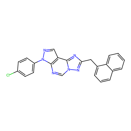 7-(4-chlorophenyl)-2-(naphthalen-1-ylmethyl)-7H-pyrazolo[4,3-e][1,2,4]triazolo[1,5-c]pyrimidine structure