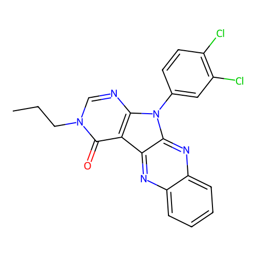 11-(3,4-dichlorophenyl)-3-propyl-3,11-dihydro-4H-pyrimido[5',4':4,5]pyrrolo[2,3-b]quinoxalin-4-one structure