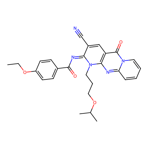 (E)-N-(3-cyano-1-(3-isopropoxypropyl)-5-oxo-1H-dipyrido[1,2-a:2',3'-d]pyrimidin-2(5H)-ylidene)-4-ethoxybenzamide structure
