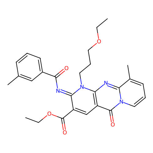 (Z)-ethyl 1-(3-ethoxypropyl)-10-methyl-2-((3-methylbenzoyl)imino)-5-oxo-2,5-dihydro-1H-dipyrido[1,2-a:2',3'-d]pyrimidine-3-carboxylate structure