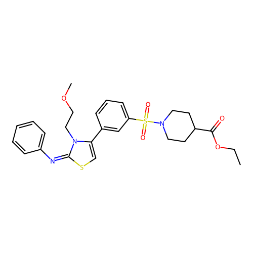ethyl 1-({3-[(2Z)-3-(2-methoxyethyl)-2-(phenylimino)-2,3-dihydro-1,3-thiazol-4-yl]phenyl}sulfonyl)piperidine-4-carboxylate structure