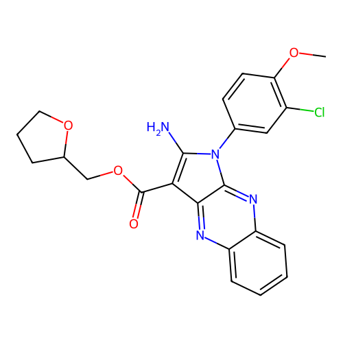 (tetrahydrofuran-2-yl)methyl 2-amino-1-(3-chloro-4-methoxyphenyl)-1H-pyrrolo[2,3-b]quinoxaline-3-carboxylate structure