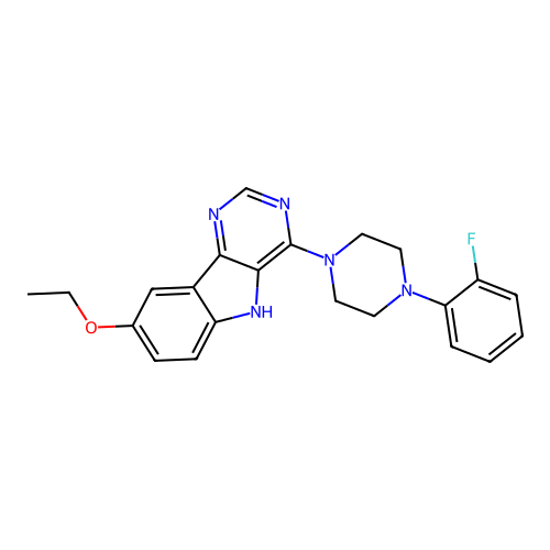 8-ethoxy-4-[4-(2-fluorophenyl)piperazin-1-yl]-5H-pyrimido[5,4-b]indole structure