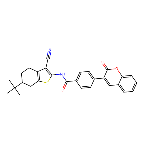 N-(3-cyano-6-tert-butyl-4,5,6,7-tetrahydrobenzothiophen-2-yl)-4-(2-oxochromen-3-yl)benzamide structure