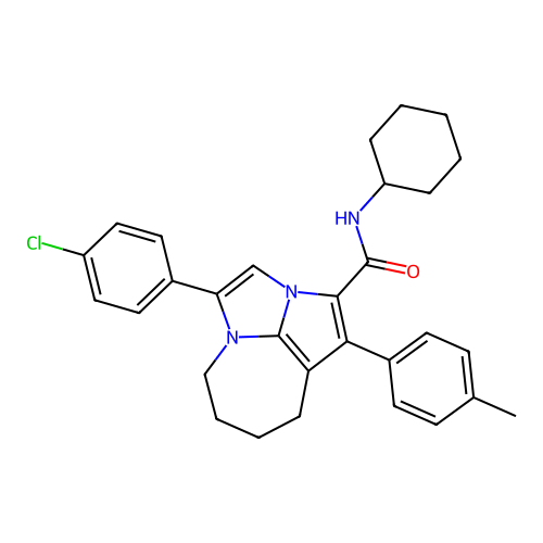 4-(4-chlorophenyl)-N-cyclohexyl-1-(4-methylphenyl)-5,6,7,8-tetrahydro-2a,4a-diazacyclopenta[cd]azulene-2-carboxamide structure