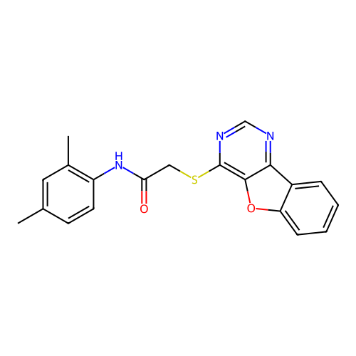 2-(benzofuro[3,2-d]pyrimidin-4-ylthio)-N-(2,4-dimethylphenyl)acetamide structure
