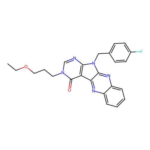 3-(3-ethoxypropyl)-11-(4-fluorobenzyl)-3,11-dihydro-4H-pyrimido[5',4':4,5]pyrrolo[2,3-b]quinoxalin-4-one structure