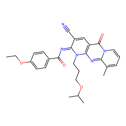 (E)-N-(3-cyano-1-(3-isopropoxypropyl)-10-methyl-5-oxo-1H-dipyrido[1,2-a:2',3'-d]pyrimidin-2(5H)-ylidene)-4-ethoxybenzamide structure