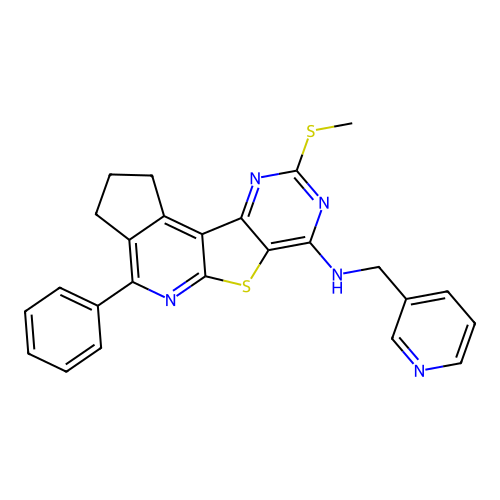 9-(methylsulfanyl)-4-phenyl-N-(pyridin-3-ylmethyl)-2,3-dihydro-1H-cyclopenta[4',5']pyrido[3',2':4,5]thieno[3,2-d]pyrimidin-7-amine structure