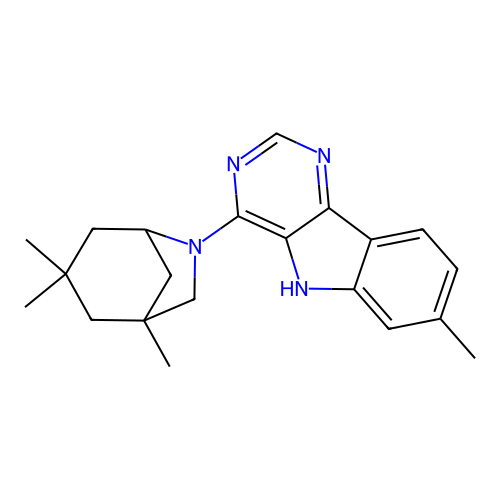 7-methyl-4-(1,3,3-trimethyl-6-azabicyclo[3.2.1]oct-6-yl)-5H-pyrimido[5,4-b]indole structure