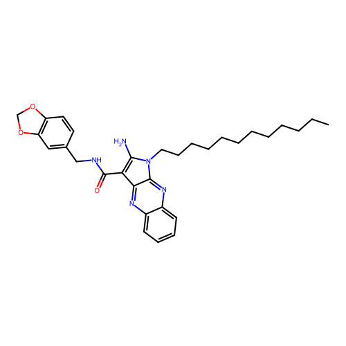 2-amino-N-(1,3-benzodioxol-5-ylmethyl)-1-dodecylpyrrolo[3,2-b]quinoxaline-3-carboxamide structure