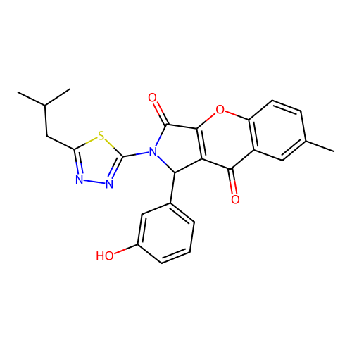 1-(3-hydroxyphenyl)-2-(5-isobutyl-1,3,4-thiadiazol-2-yl)-7-methyl-1,2-dihydrochromeno[2,3-c]pyrrole-3,9-dione structure