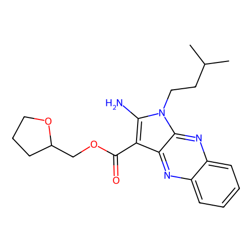 oxolan-2-ylmethyl 2-amino-1-(3-methylbutyl)pyrrolo[3,2-b]quinoxaline-3-carboxylate structure