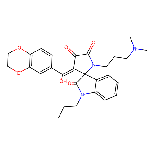 (4'E)-4'-[2,3-dihydro-1,4-benzodioxin-6-yl(hydroxy)methylidene]-1'-[3-(dimethylamino)propyl]-1-propylspiro[indole-3,5'-pyrrolidine]-2,2',3'-trione structure