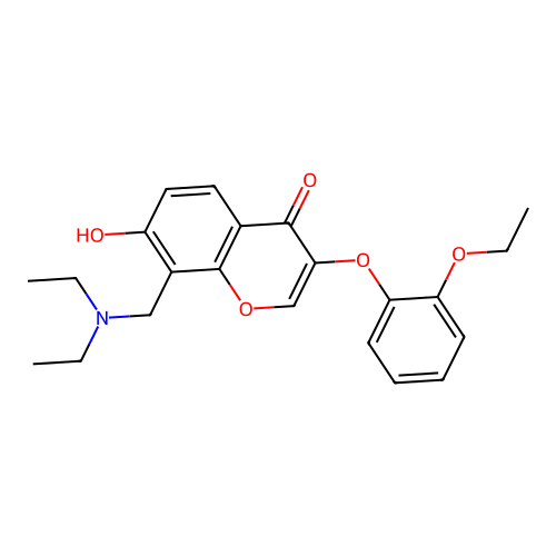 8-((diethylamino)methyl)-3-(2-ethoxyphenoxy)-7-hydroxy-4H-chromen-4-one structure
