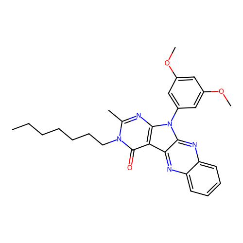 11-(3,5-dimethoxyphenyl)-3-heptyl-2-methyl-3,11-dihydro-4H-pyrimido[5',4':4,5]pyrrolo[2,3-b]quinoxalin-4-one structure