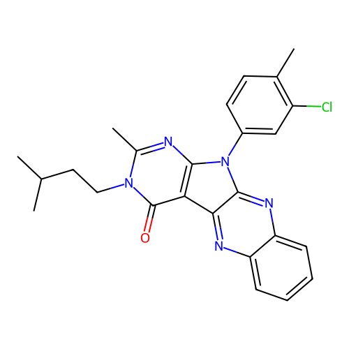 11-(3-chloro-4-methylphenyl)-2-methyl-3-(3-methylbutyl)-3,11-dihydro-4H-pyrimido[5',4':4,5]pyrrolo[2,3-b]quinoxalin-4-one structure