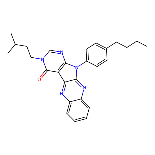11-(4-butylphenyl)-3-(3-methylbutyl)-3,11-dihydro-4H-pyrimido[5',4':4,5]pyrrolo[2,3-b]quinoxalin-4-one structure