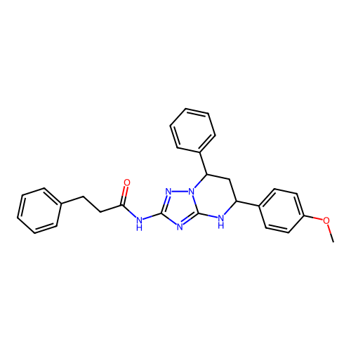 N-(5-(4-methoxyphenyl)-7-phenyl-4,5,6,7-tetrahydro-[1,2,4]triazolo[1,5-a]pyrimidin-2-yl)-3-phenylpropanamide structure