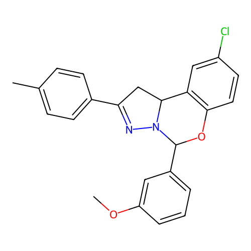 9-chloro-5-(3-methoxyphenyl)-2-(4-methylphenyl)-1,10b-dihydropyrazolo[1,5-c][1,3]benzoxazine structure