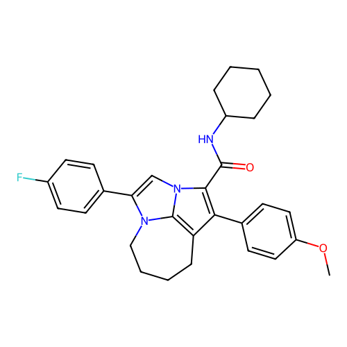 N-cyclohexyl-4-(4-fluorophenyl)-1-(4-methoxyphenyl)-5,6,7,8-tetrahydro-2a,4a-diazacyclopenta[cd]azulene-2-carboxamide structure