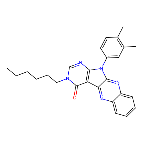 11-(3,4-dimethylphenyl)-3-hexyl-3,11-dihydro-4H-pyrimido[5',4':4,5]pyrrolo[2,3-b]quinoxalin-4-one structure