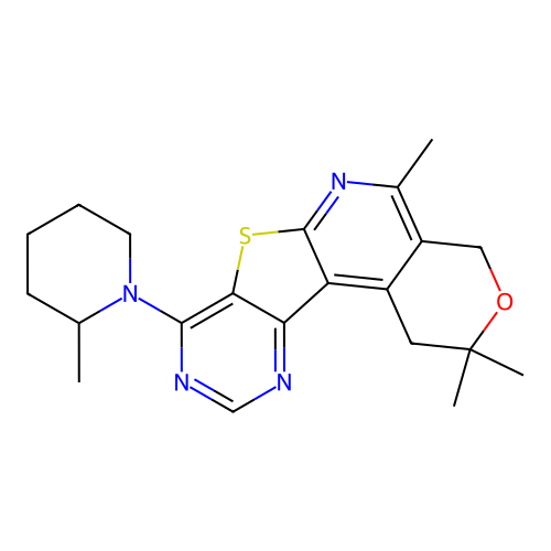 2,2,5-trimethyl-8-(2-methylpiperidin-1-yl)-1,4-dihydro-2H-pyrano[4'',3'':4',5']pyrido[3',2':4,5]thieno[3,2-d]pyrimidine structure