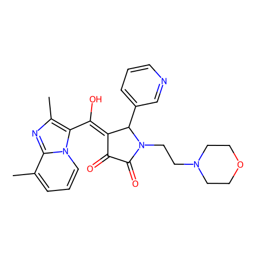 (4E)-4-[(2,8-dimethylimidazo[1,2-a]pyridin-3-yl)-hydroxymethylidene]-1-(2-morpholin-4-ylethyl)-5-pyridin-3-ylpyrrolidine-2,3-dione structure