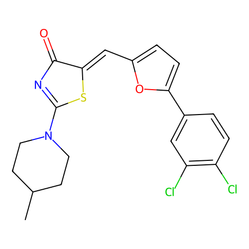 (5Z)-5-[[5-(3,4-dichlorophenyl)furan-2-yl]methylidene]-2-(4-methylpiperidin-1-yl)-1,3-thiazol-4-one structure