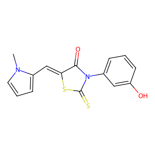 (Z)-3-(3-hydroxyphenyl)-5-((1-methyl-1H-pyrrol-2-yl)methylene)-2-thioxothiazolidin-4-one structure