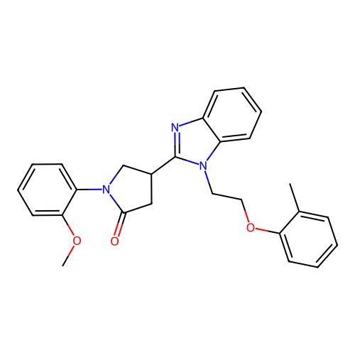 1-(2-methoxyphenyl)-4-{1-[2-(2-methylphenoxy)ethyl]-1H-benzimidazol-2-yl}pyrrolidin-2-one structure