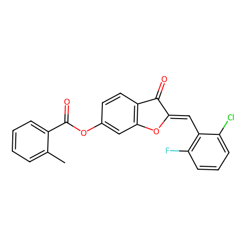 (Z)-2-(2-chloro-6-fluorobenzylidene)-3-oxo-2,3-dihydrobenzofuran-6-yl 2-methylbenzoate structure