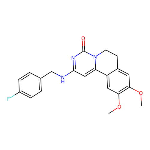 2-((4-fluorobenzyl)amino)-9,10-dimethoxy-6,7-dihydro-4H-pyrimido[6,1-a]isoquinolin-4-one structure