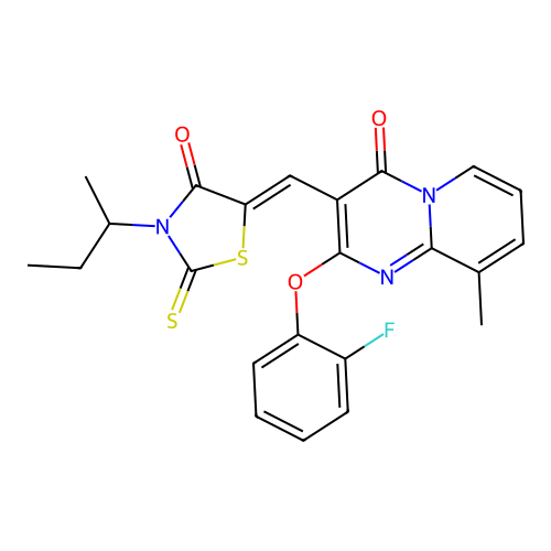 3-{(Z)-[3-(butan-2-yl)-4-oxo-2-thioxo-1,3-thiazolidin-5-ylidene]methyl}-2-(2-fluorophenoxy)-9-methyl-4H-pyrido[1,2-a]pyrimidin-4-one structure