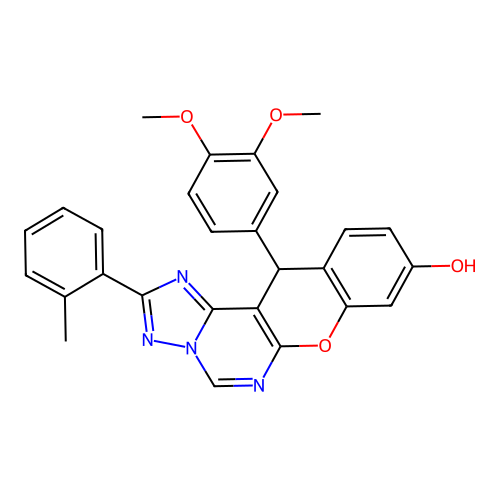 12-(3,4-dimethoxyphenyl)-2-(2-methylphenyl)-12H-chromeno[3,2-e][1,2,4]triazolo[1,5-c]pyrimidin-9-ol structure
