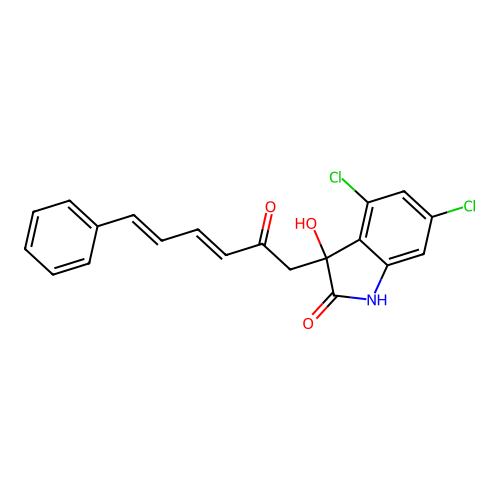 4,6-dichloro-3-hydroxy-3-((3E,5E)-2-oxo-6-phenylhexa-3,5-dien-1-yl)indolin-2-one structure