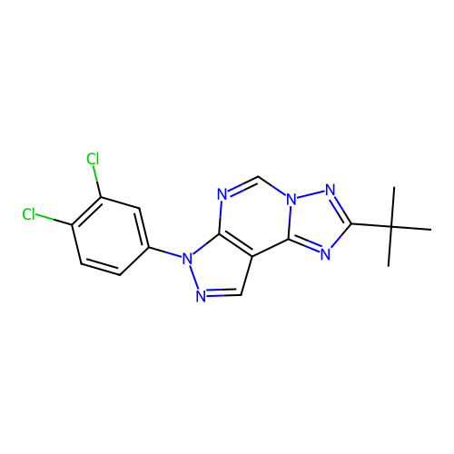 2-tert-butyl-7-(3,4-dichlorophenyl)-7H-pyrazolo[4,3-e][1,2,4]triazolo[1,5-c]pyrimidine structure