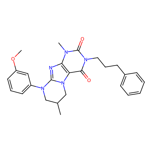 9-(3-methoxyphenyl)-1,7-dimethyl-3-(3-phenylpropyl)-6,7,8,9-tetrahydropyrimido[2,1-f]purine-2,4(1H,3H)-dione structure