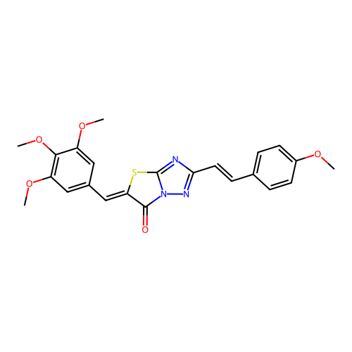 (5Z)-2-[(E)-2-(4-methoxyphenyl)ethenyl]-5-(3,4,5-trimethoxybenzylidene)[1,3]thiazolo[3,2-b][1,2,4]triazol-6(5H)-one structure