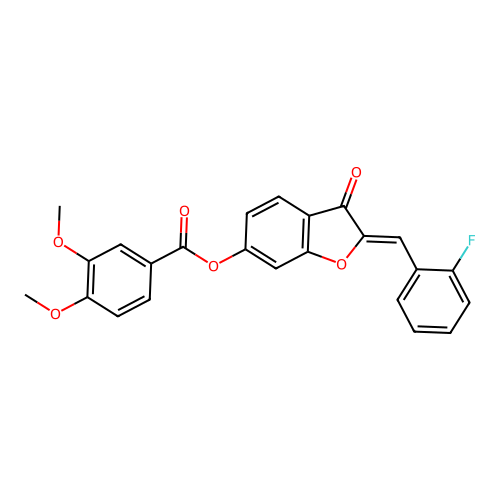 (2Z)-2-(2-fluorobenzylidene)-3-oxo-2,3-dihydro-1-benzofuran-6-yl 3,4-dimethoxybenzoate structure