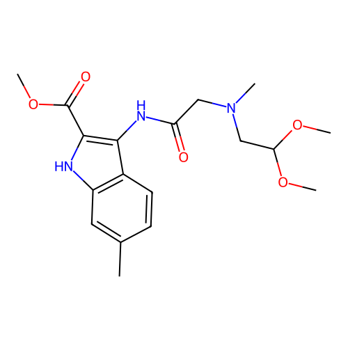 methyl 3-(2-((2,2-dimethoxyethyl)(methyl)amino)acetamido)-6-methyl-1H-indole-2-carboxylate structure