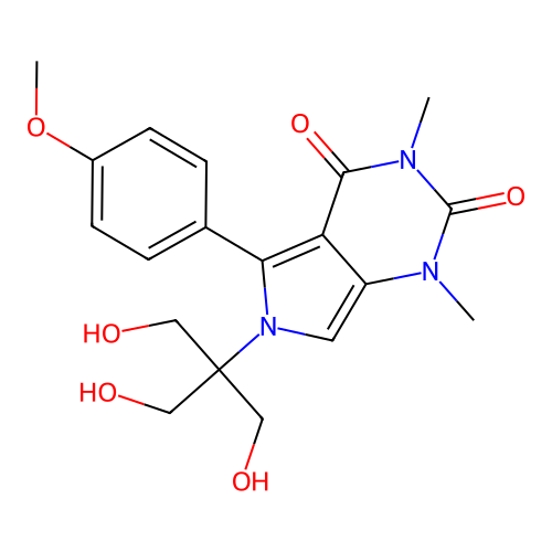 6-(1,3-dihydroxy-2-(hydroxymethyl)propan-2-yl)-5-(4-methoxyphenyl)-1,3-dimethyl-1H-pyrrolo[3,4-d]pyrimidine-2,4(3H,6H)-dione structure